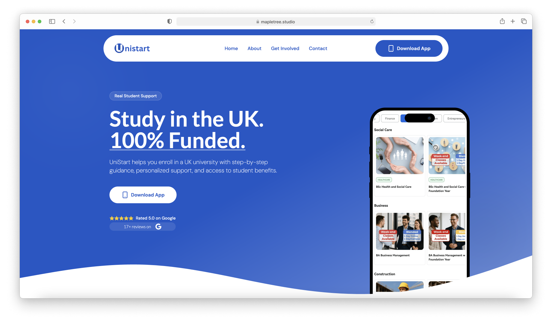 UniStart App website screenshot